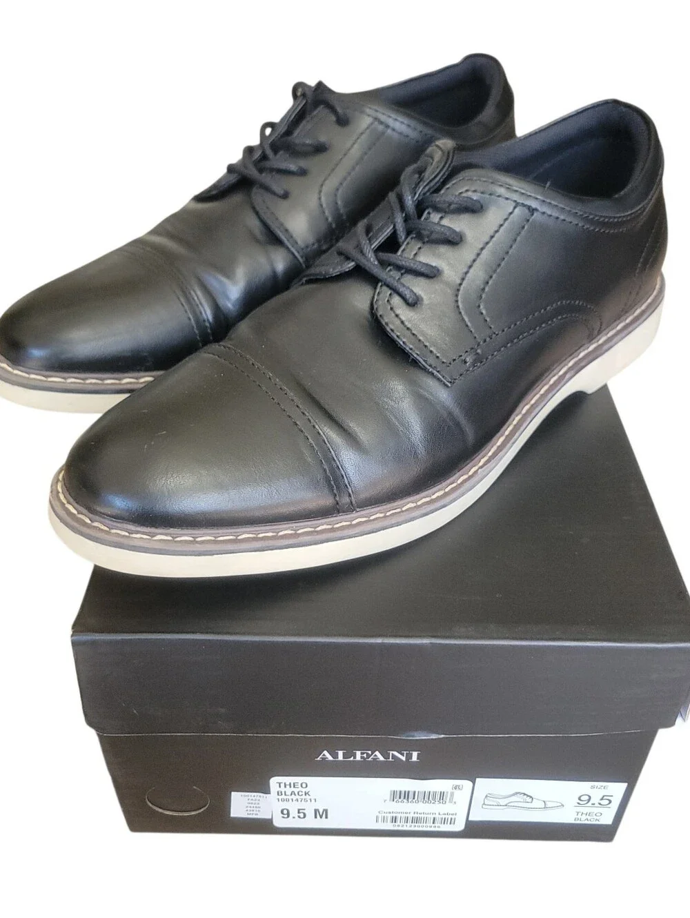 Alfani Mens Theo Black Cap Toe Memory Foam Oxfords Size 9.5M Near New